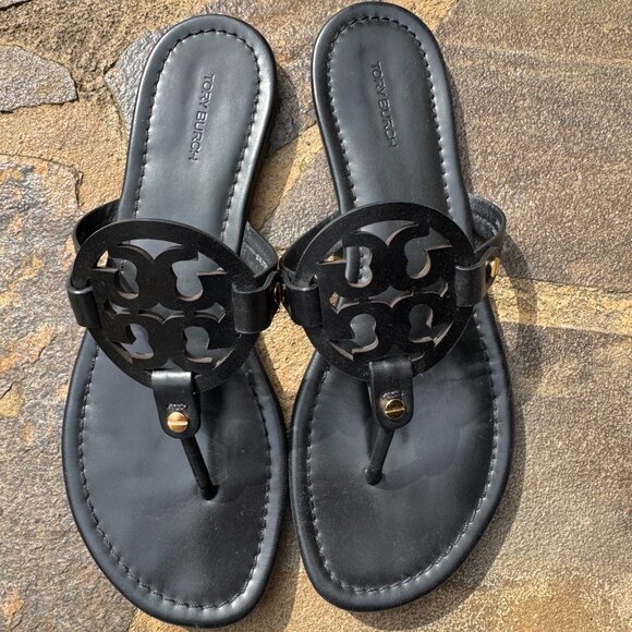 New Tory Burch Miller Size 8.5 Black Leather Sandals | eBay Tory Burch Women\'s Miller Sandals, Black Leather 8.5